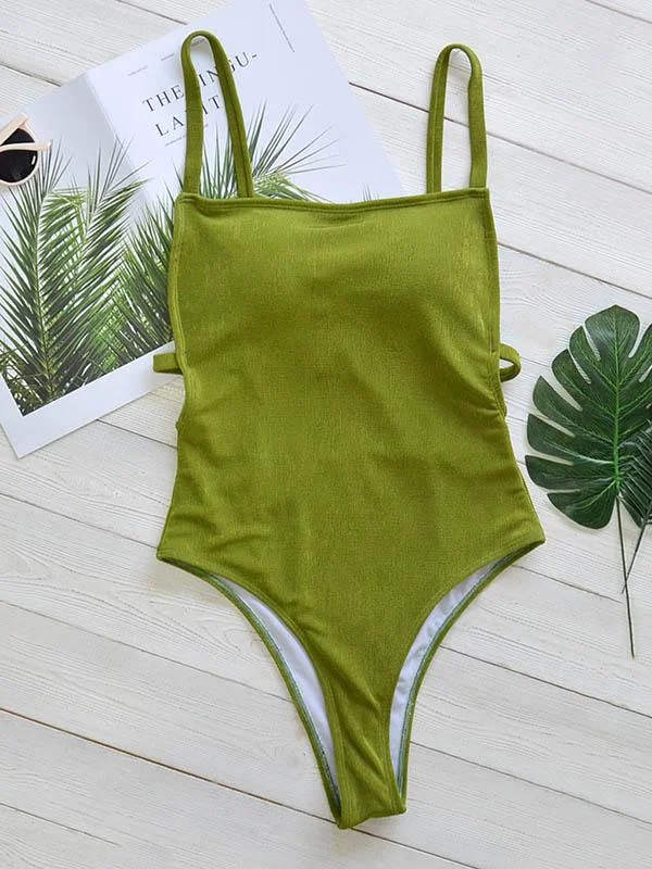Dull Solid Color Split Bikini Swimsuit