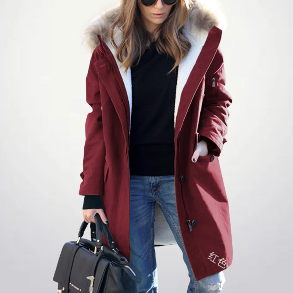 Smiledeer New style hooded fur collar women's warm windbreaker jacket