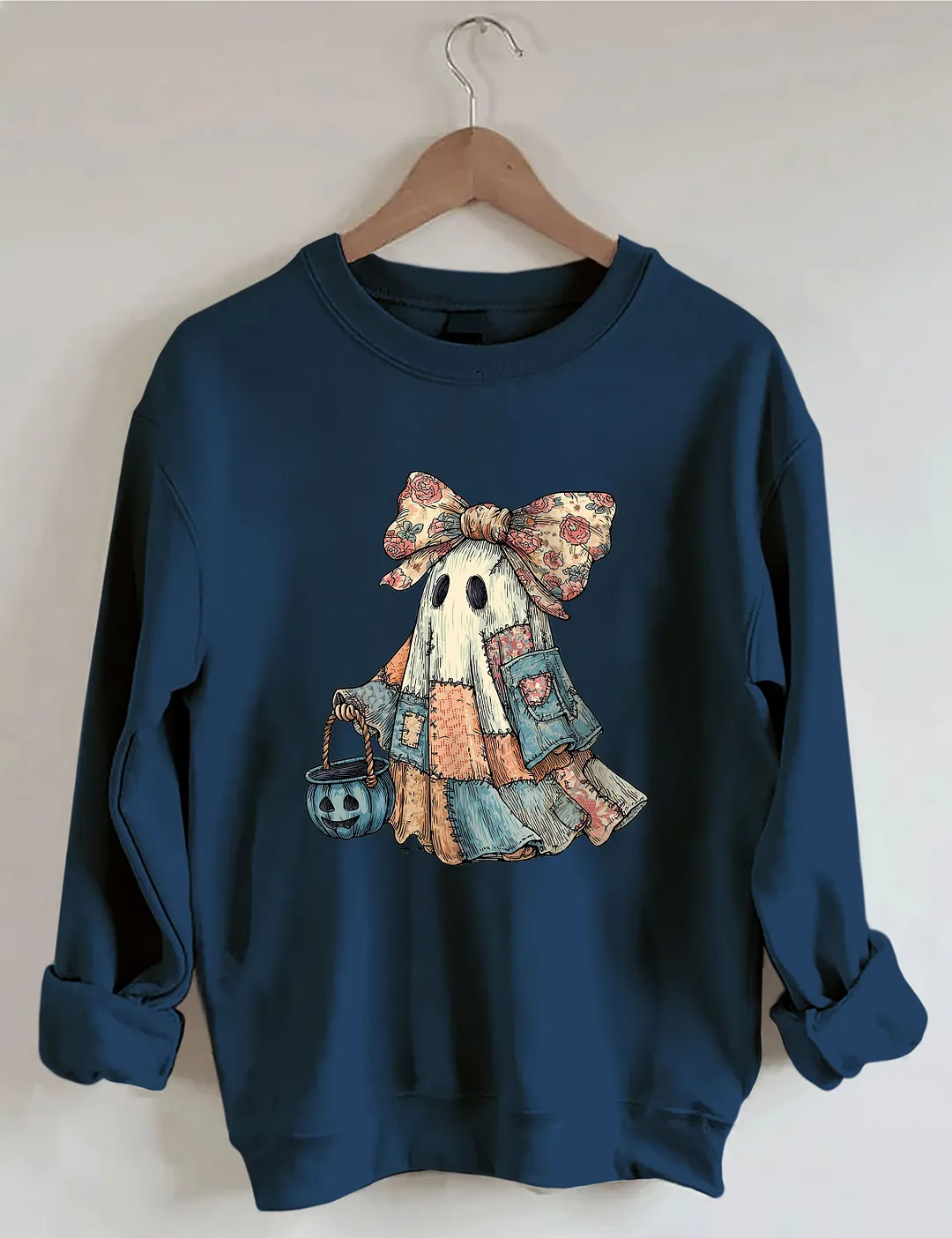 Retro Halloween Blue Denim Ghost Sweatshirt