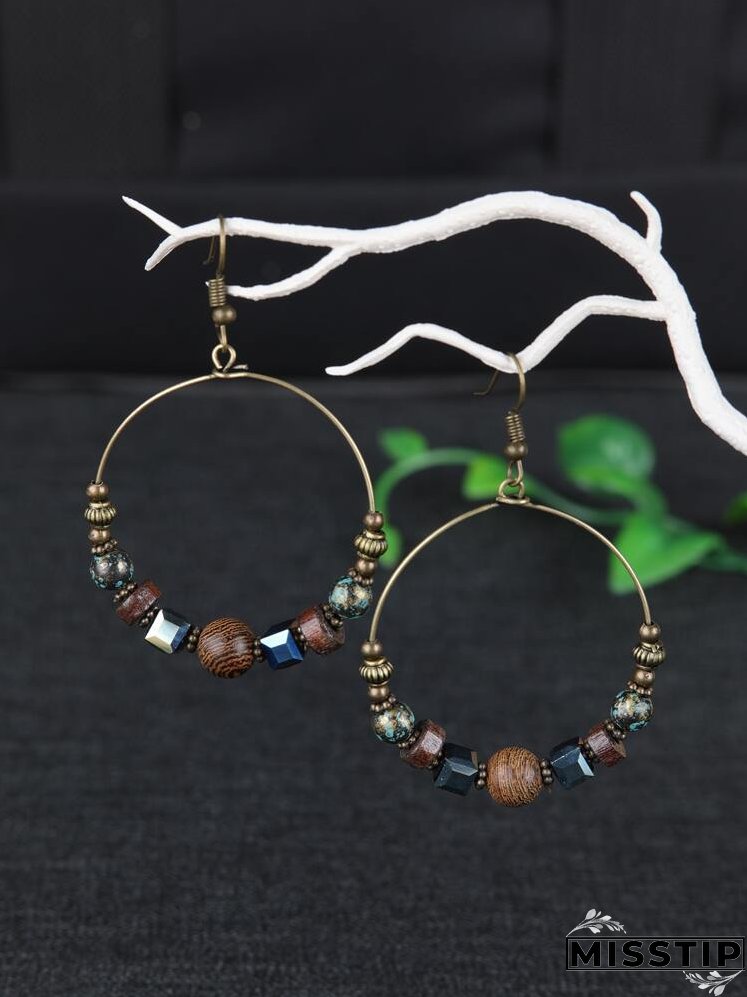 Bead Decor Circle Drop Earrings