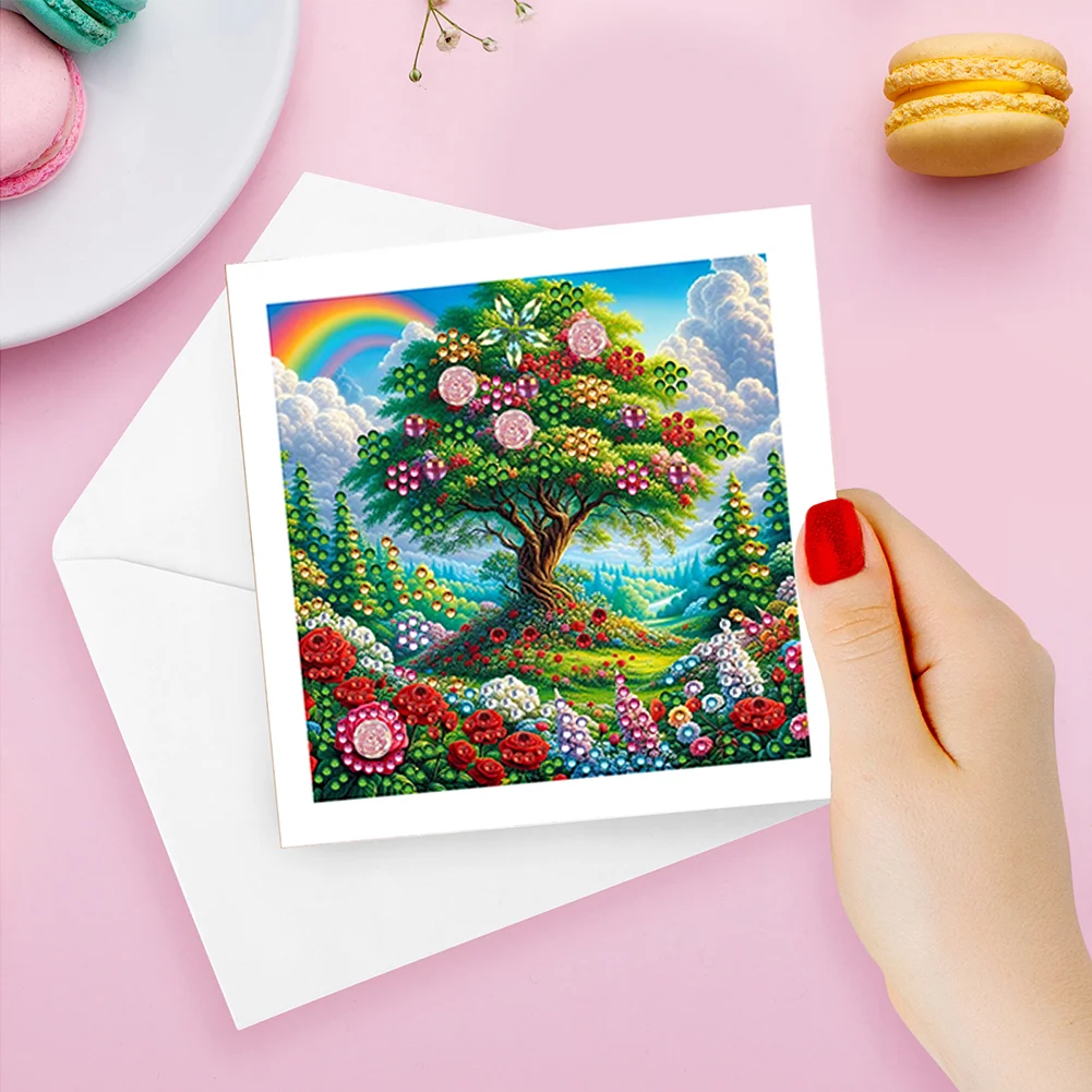 6Pcs DIY Rainbow Garden Special Shape Diamond Handmade Card for Friends Gift【With White Envelope】