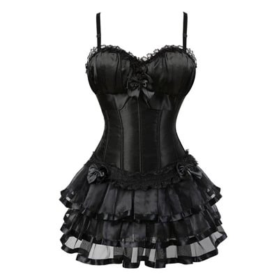 Black Lace Up Strap Corset Bustiers with Skirt PE073