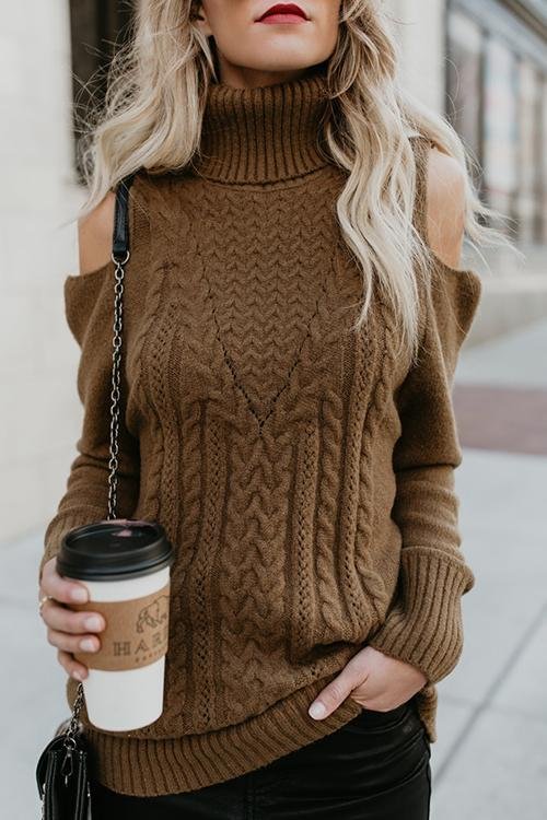 Off-the-shoulder High Neck Slim Knit Sweater - Shop Trendy Women's Clothing | LoverChic