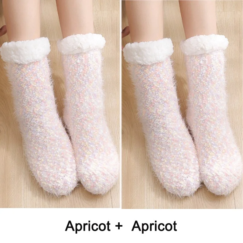 2PCS Warm Floor Socks Women Winter Socks Thick Plush Non-slip Female Sleeping Home Sox Christmas Gifts Harajuku Design for Girls