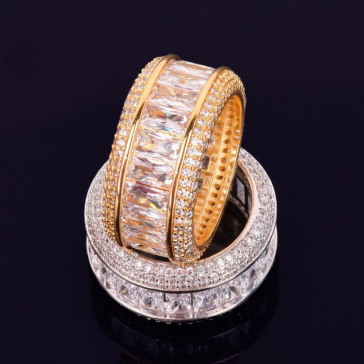 Iced Out CZ Charm Gold Silver Men Ring Hip Hop Rock Jewelry