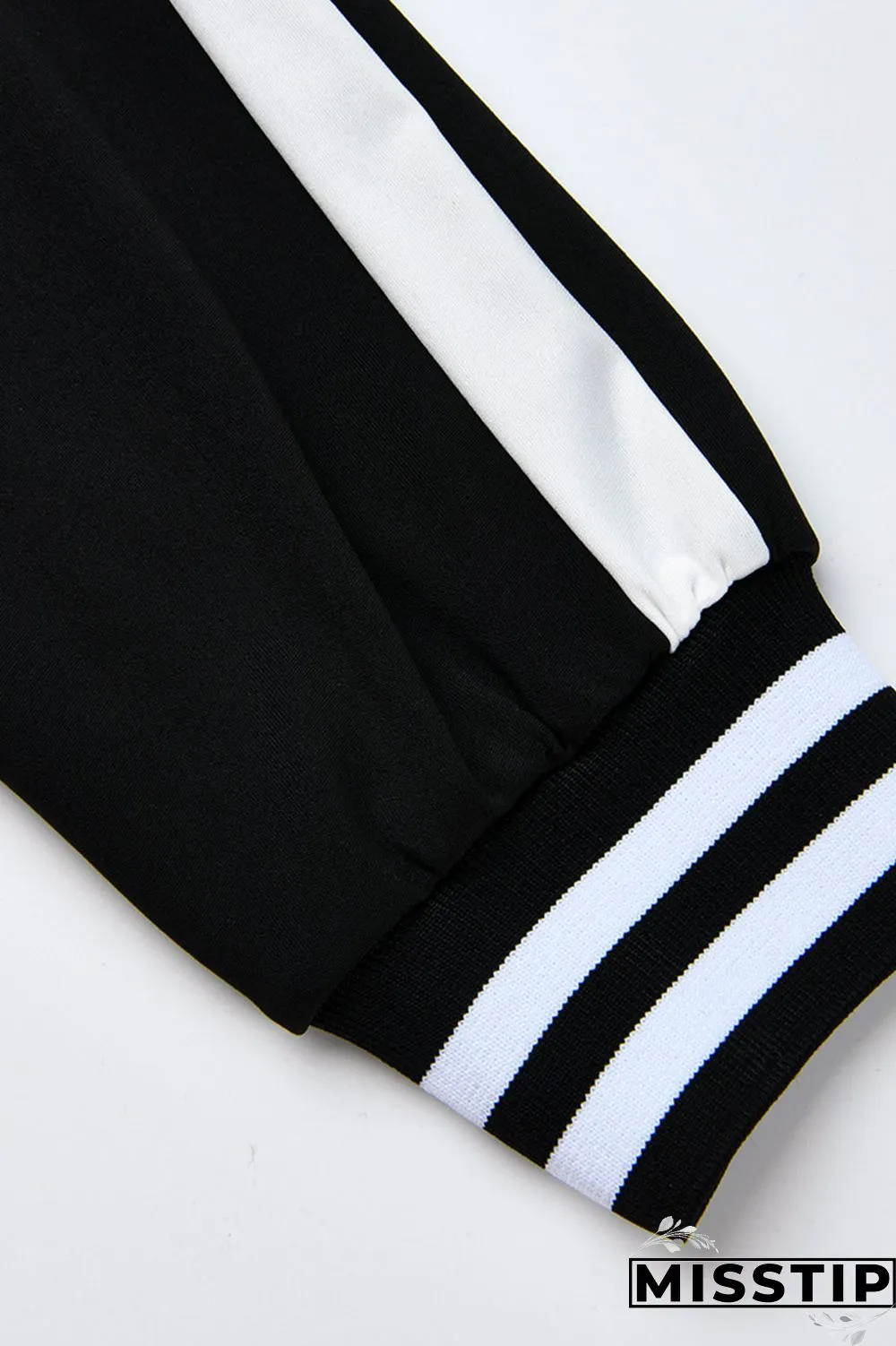 Black Fashion Casual Sportswear Zipper Collar Long Sleeve Regular Sleeve Patchwork Plus Size Set