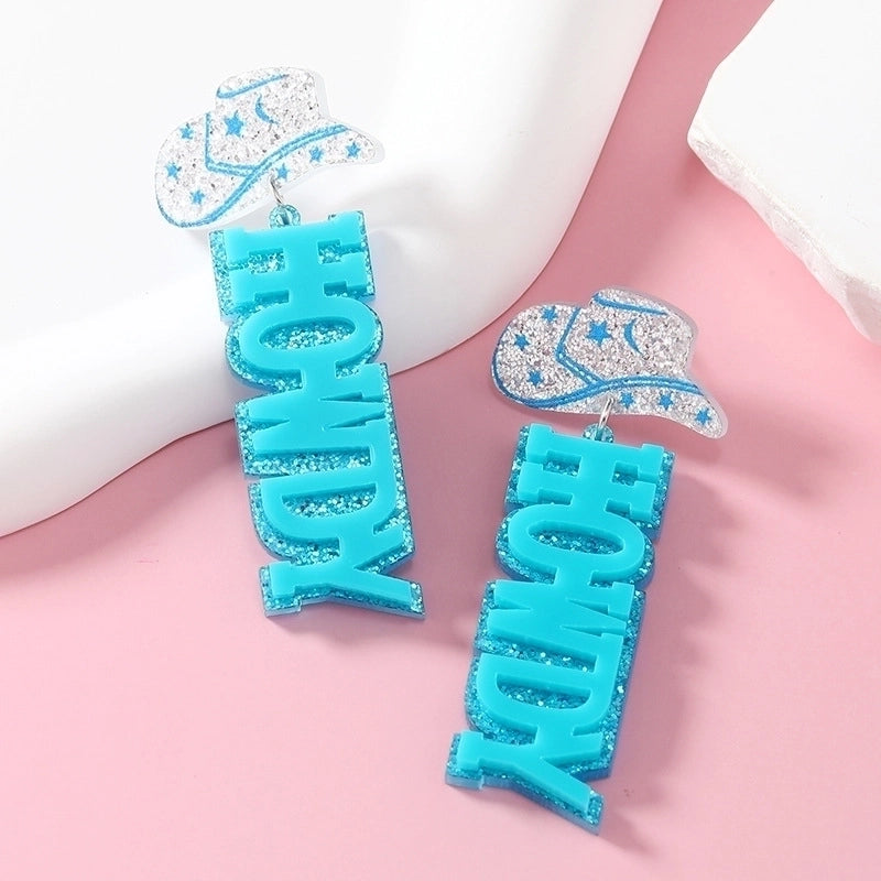 Autumn And Winter Colorful Cute Girl Acrylic Earrings Cowboy Hat Letter Earrings Earrings