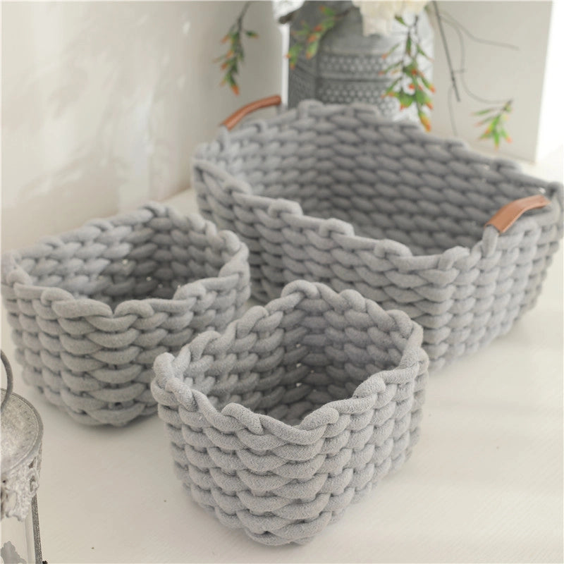 Sundries Cotton Rope Woven Storage Basket With Handle Large Small Size Cosmetic Lipstick Storage Box Eye Shadow Desktop Storage Box