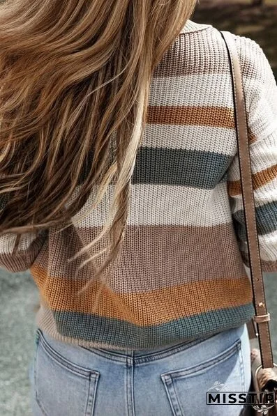 Striped Round Neck Dropped Shoulder Sweater