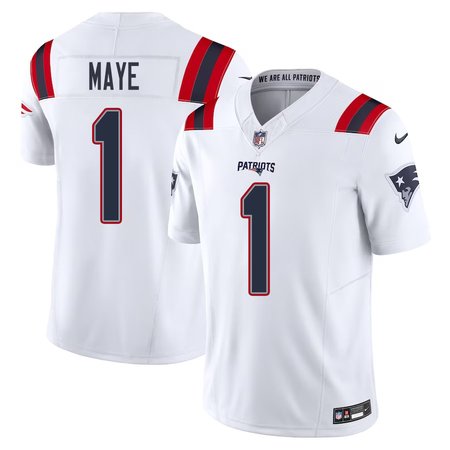 Men's New England Patriots Drake Maye  White 2024 NFL Draft First Round Pick Player F.U.S.E. Vapor Untouchable Limited Stitched Football Jersey