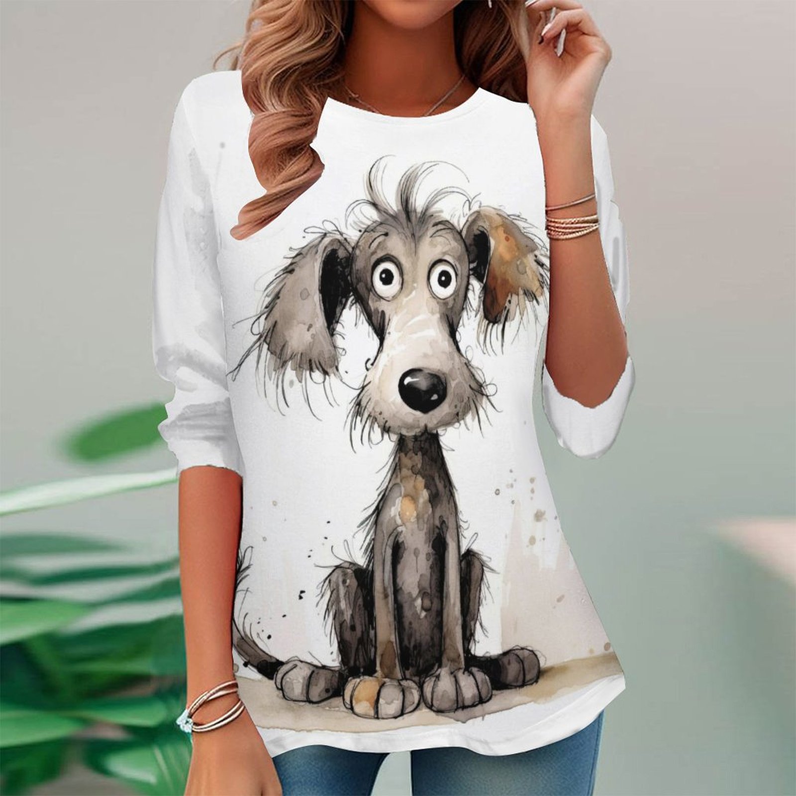 Women Long Sleeve V-neck Graphic Floral Printed Top