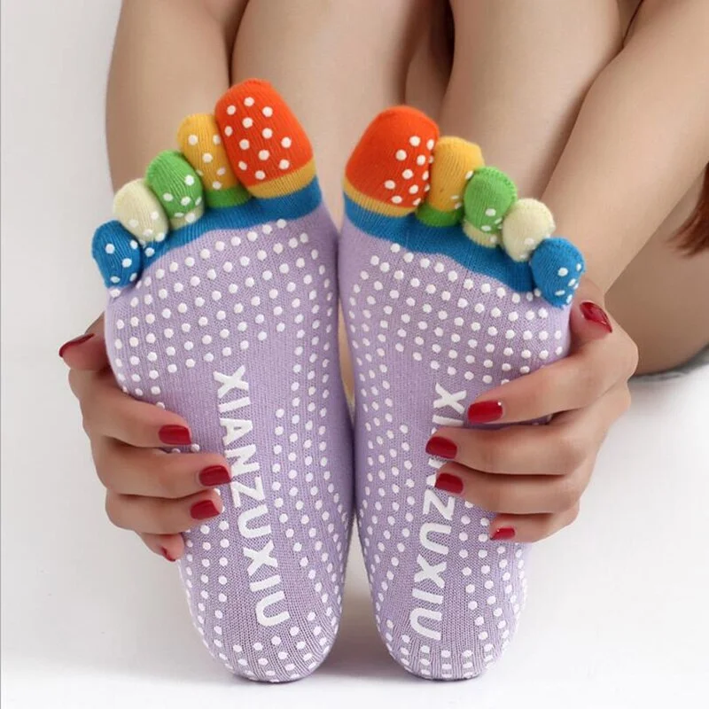 CUHAKCI Cotton Socks Five Fingers Multicolor Socks Yuga Skid Resistance Dots Pattern Printing Femme Dance Women's Toe Socks Girl