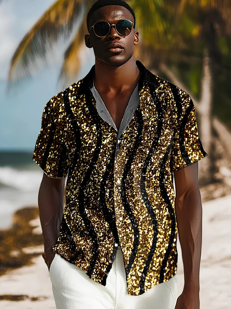 Men's Fashion Shiny Stripes Art Print Casual Shirt