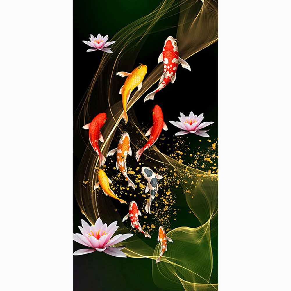 Koi Fish Lotus Round Full Drill Diamond Painting 45X85CM(Canvas) gbfke