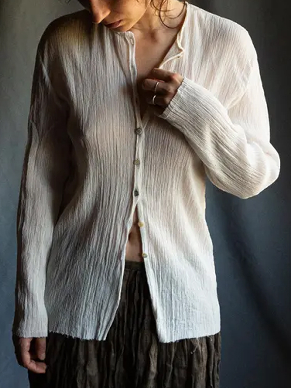 Solid Color Cotton And Linen Long-sleeved Top hjn Shicloths