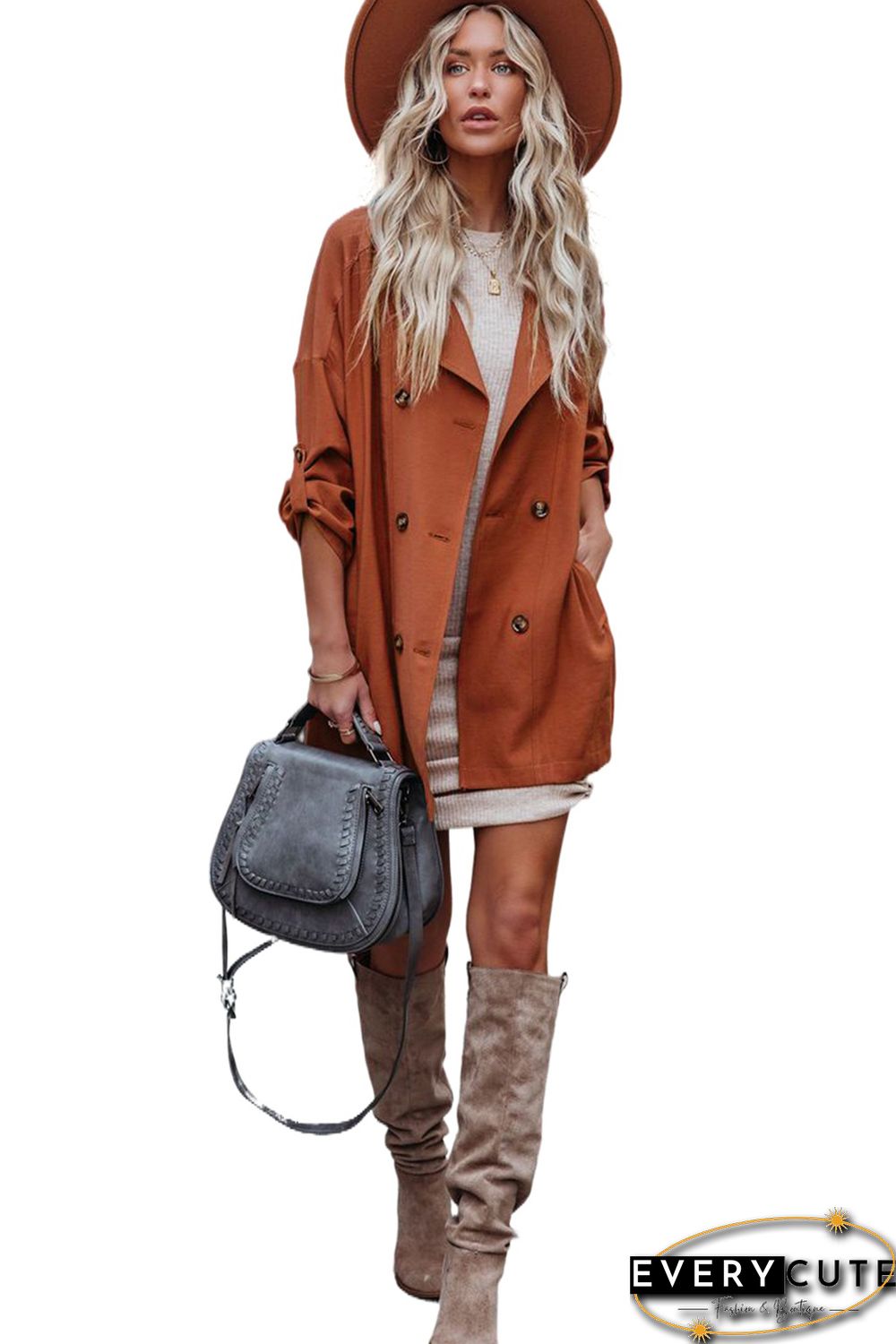 Lapel Collar Pocketed Buttoned Trench Coat