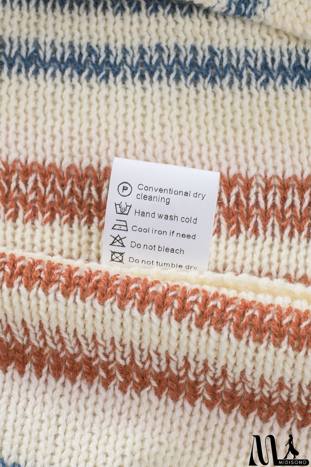 MidiSono - color Striped Knit Kangaroo Pocket Hooded Sweater