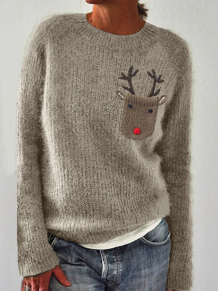 VChics Christmas Reindeer Inspired Cozy Knit Sweater