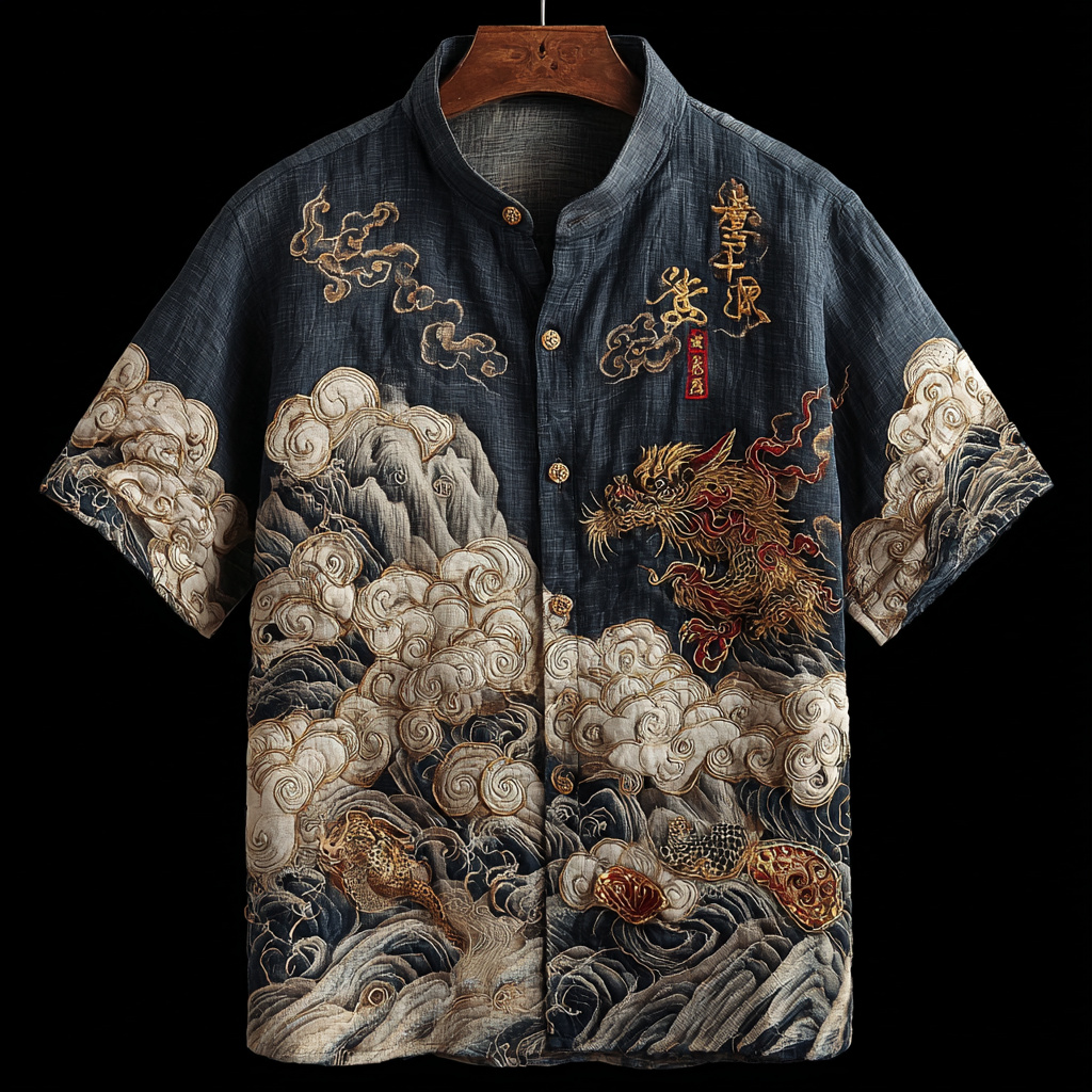 Auspicious Cloud Dragon Design Oriental Art Shirt elevenforest