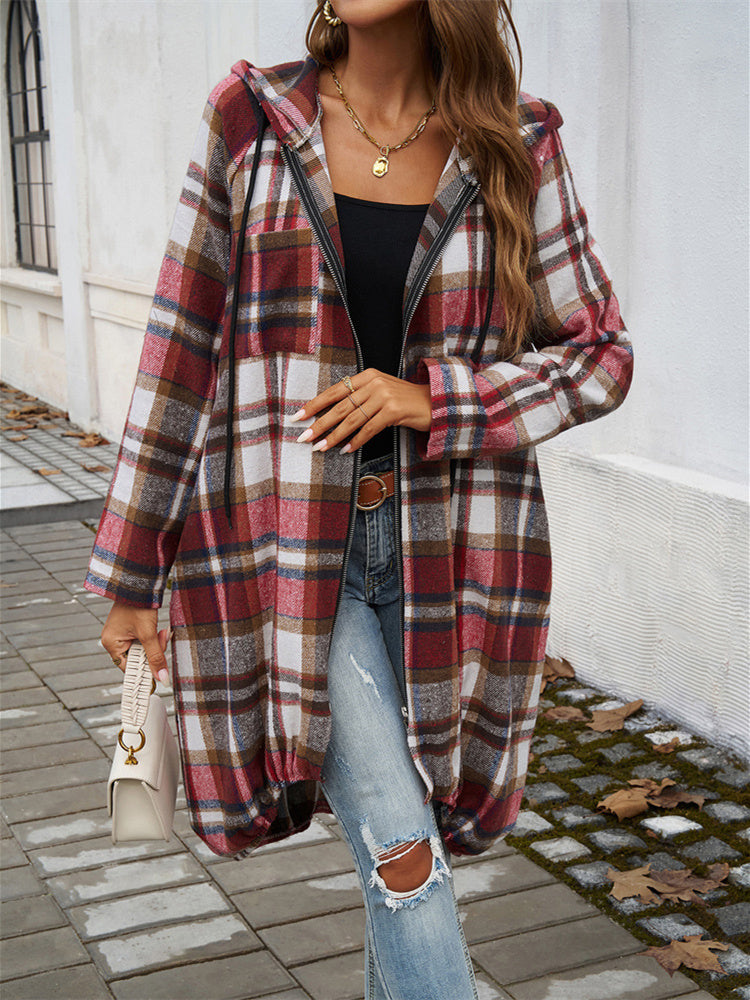 Women's Long Sleeve V-neck Plaid Graphic Printed Coats