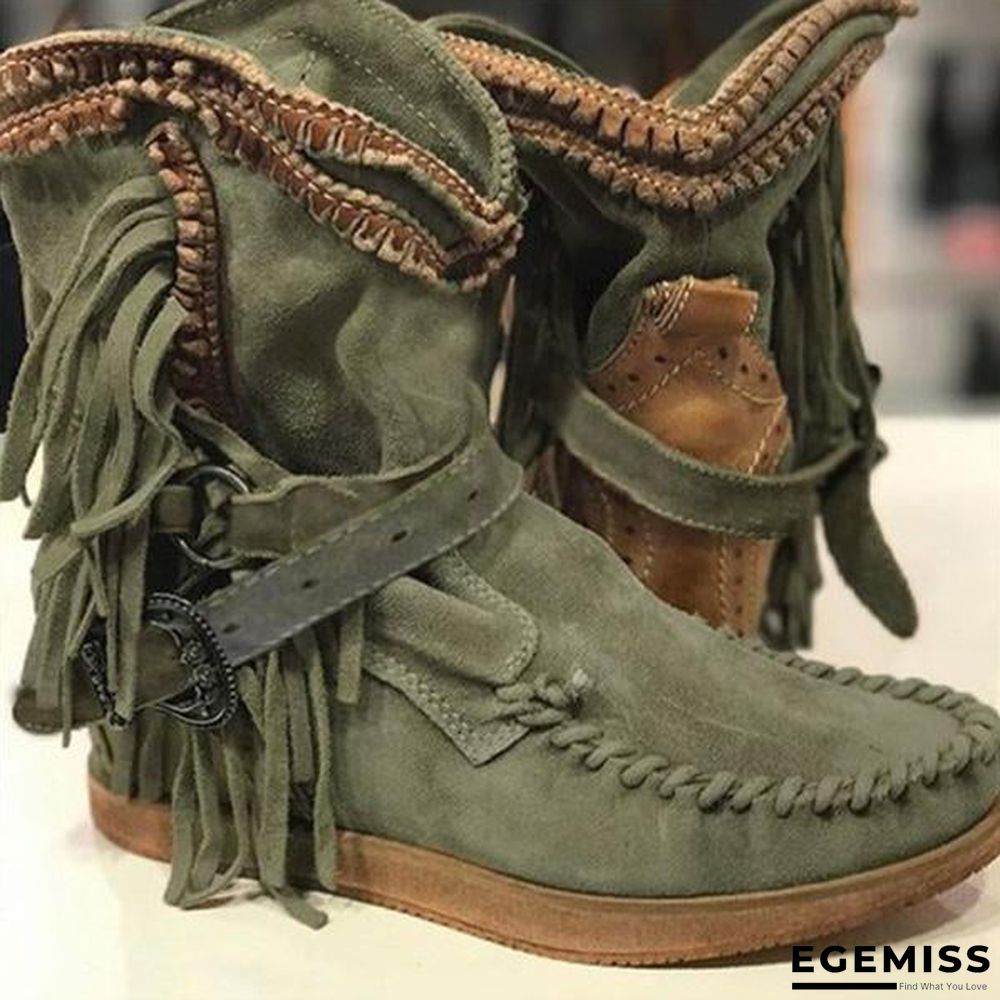 Casual Tassel Round Toe Flat Boots | EGEMISS