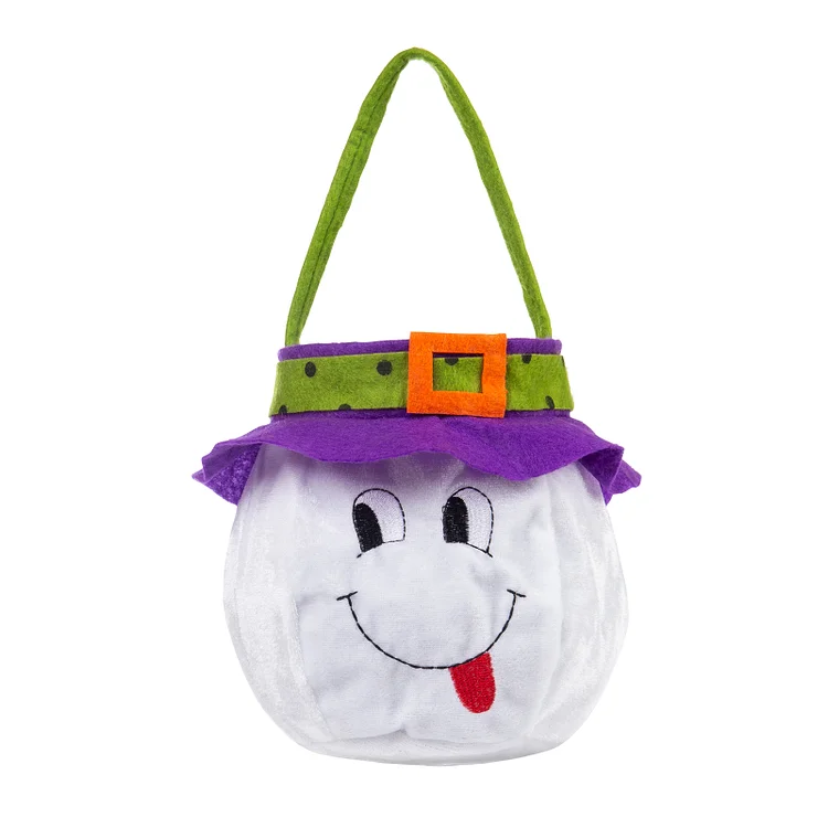 White Tote Bags-Personalized 1 Name Pumpkin Halloween Bags, Custom Kids Halloween Trick or Treat Candy Bags with Name