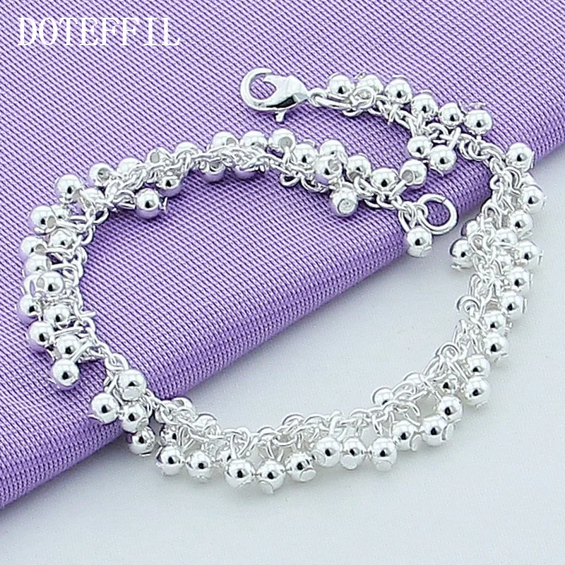 DOTEFFIL 925 Sterling Silver Smooth Grape Bead Chain Bracelet For Women Jewelry