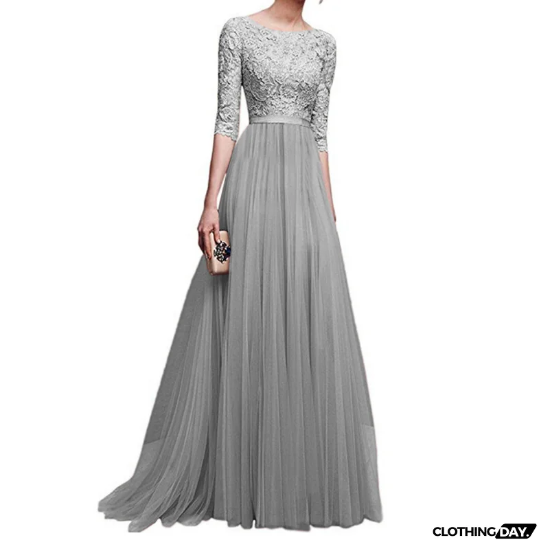 Fashion Half Sleeve Long Lace Dress