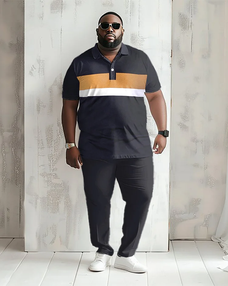 Men's Plus Size Simple Light Business Colorblock Polo Shirt Trousers Suit