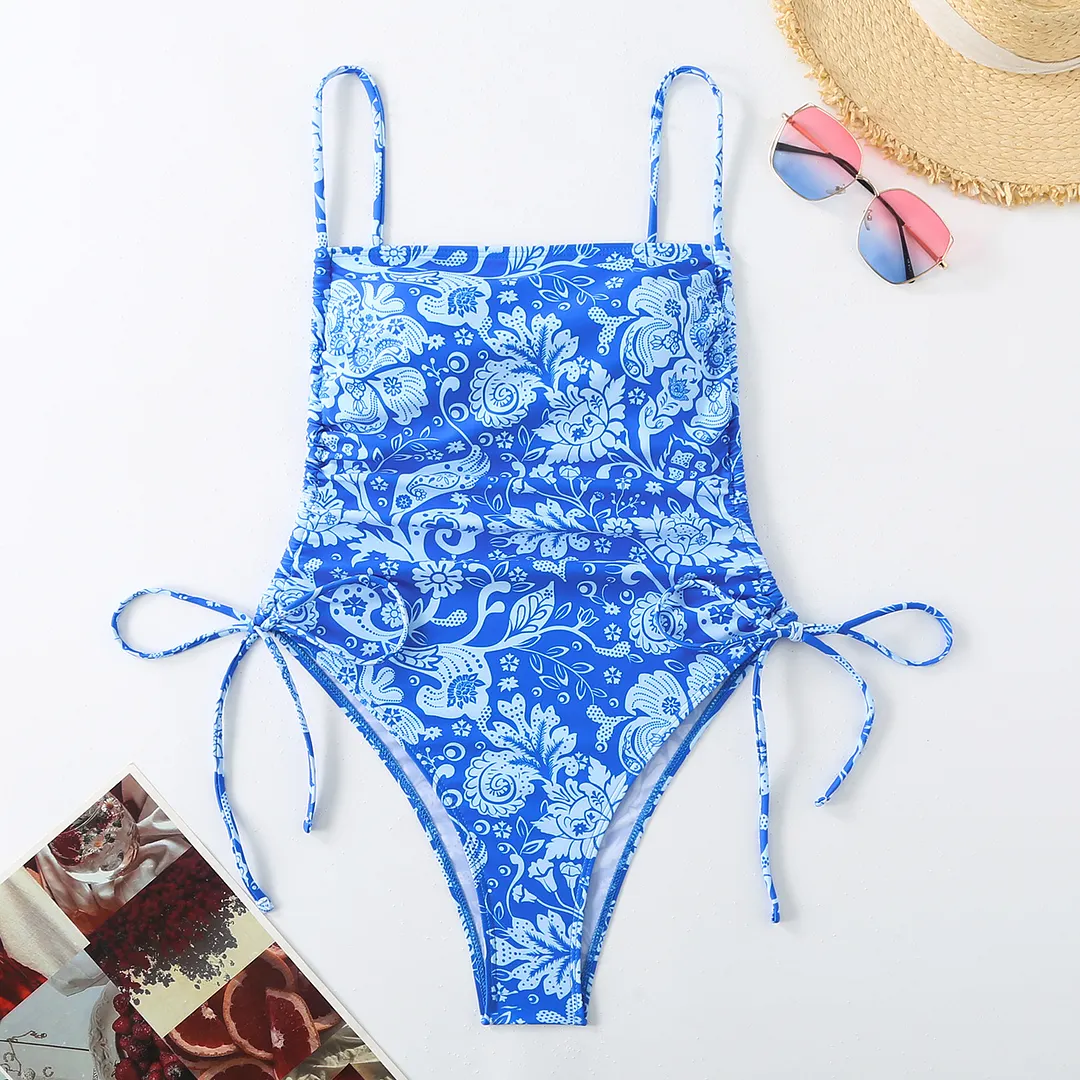 Churchf 2025 New Swimsuit Print Holiday Style Drawstring Skinny Sexy Bikini Swimsuit