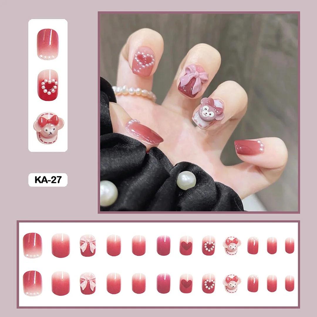 24PCS False Nails with Glue Lovely Fresh Personality Stick on Nails Retro Elegant Graffiti Press on Nails Art DIY Manicure Tool-Nail Inspo