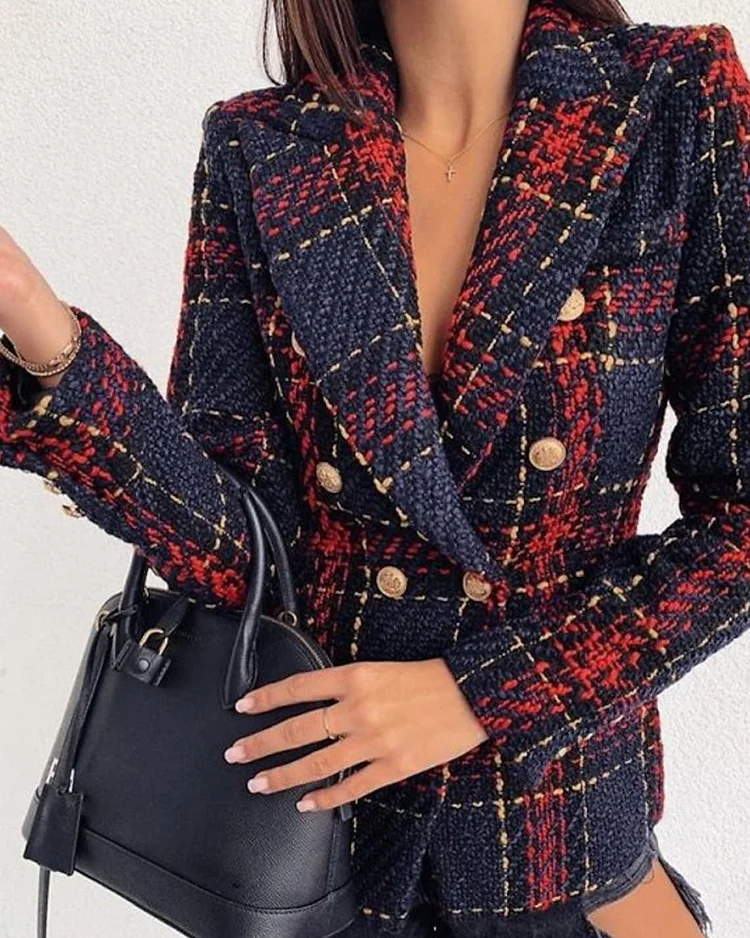 Double Breasted Tweed Suit Collar Jacket