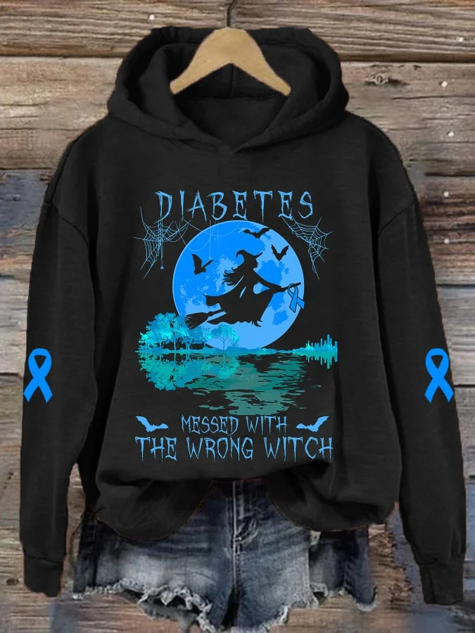 Women's Diabetes Awareness Diabetes Messed With The Wrong Witch Printed Hoodie