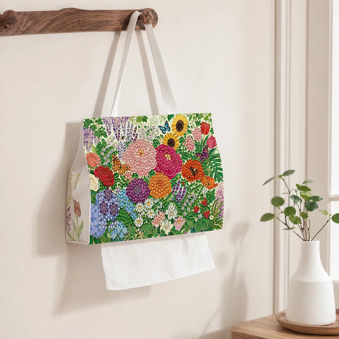Diamond Tissue Organizer Exquisite Craftsmanship for Bathroom Bedroom Decor (Garden flowers)
