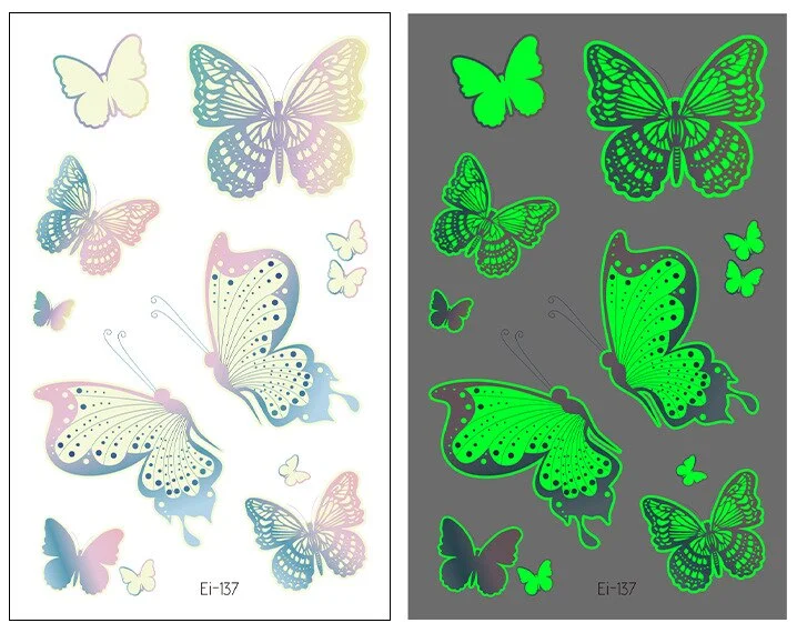 Night Luminous Tattoo Butterfly Starry Star Universe for Kids Fake Tattoo Glowing In Dark Waterproof Temporary Tattoo Stickers