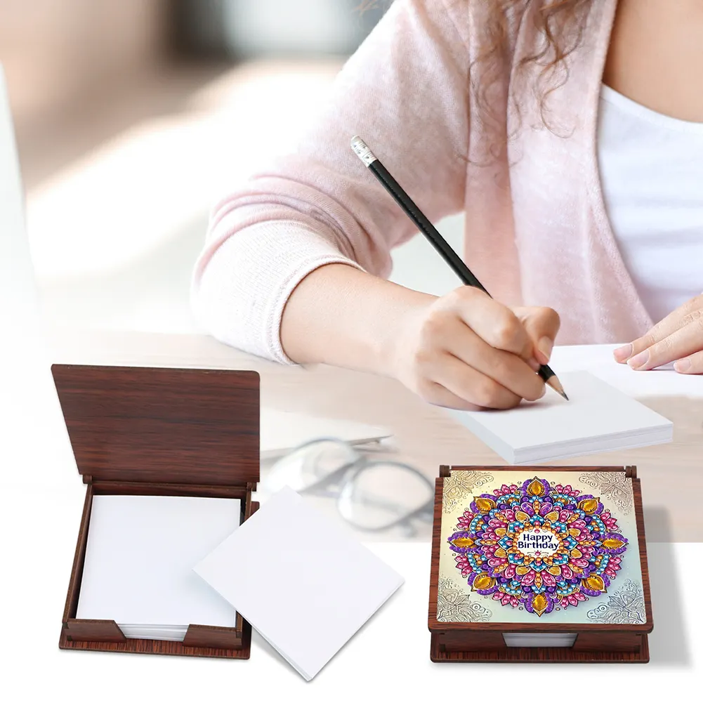 Wooden 5D Diamond Painting Kit Note Box DIY Diamond Art Notepad Box (Mandala)