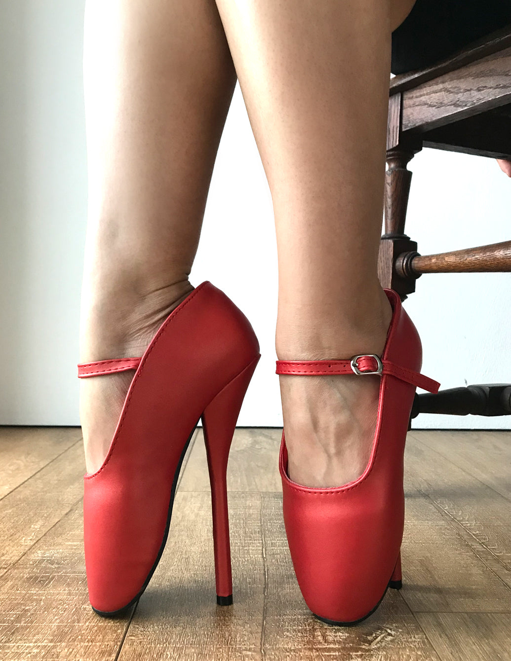 TAAFO Mariah Burlesque strap Mary Janes Fetish Ballet Pump stiletto Pearl Red