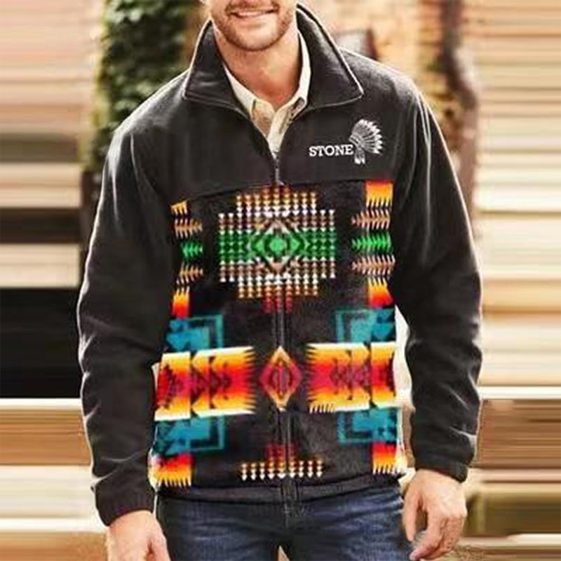 Casual Western Pattern Panel Jacket