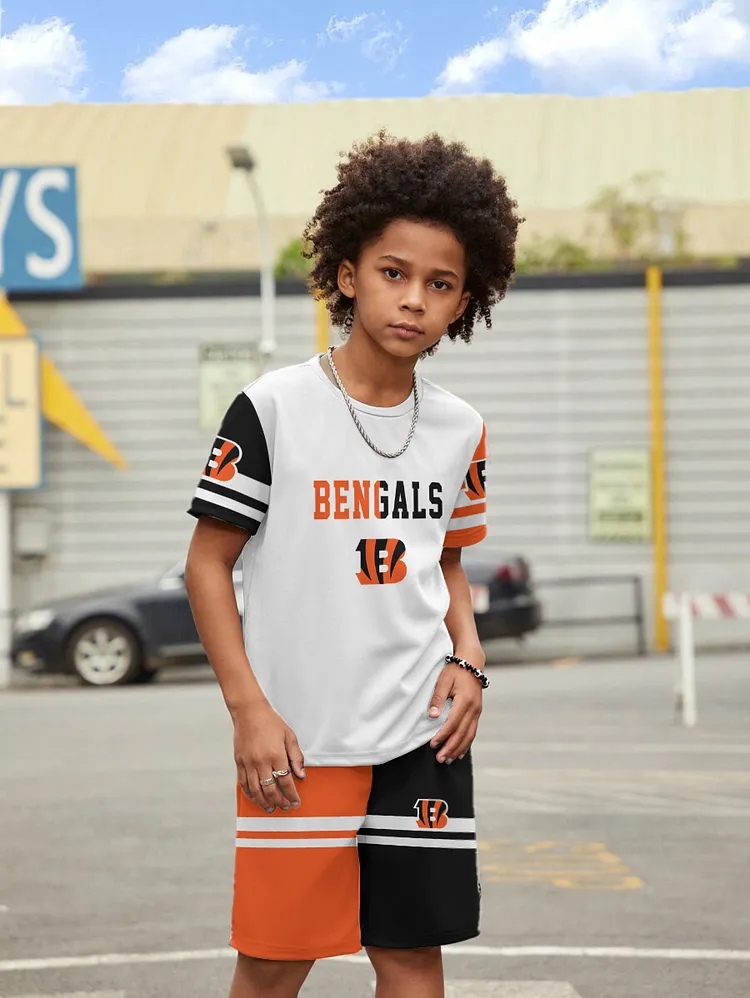 Cincinnati Bengals  New Design Kids（5-14Y)' Casual Crew Neck T-shirt And Drawstring Shorts  2pcs/Set