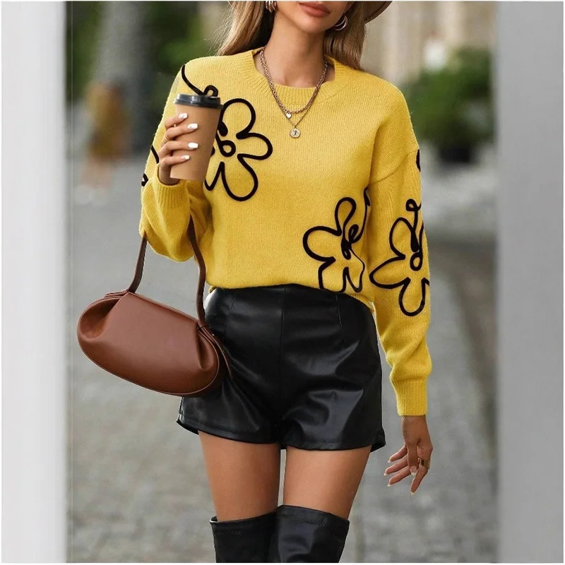 Athvotar Athvotar 2025 New Fashion Lace V-Neck Sweater Solid Color Loose Long-Sleeved Knitwear Shirt
