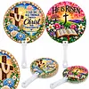 8Pcs DIY Diamond Painting Church Handheld Fans, Christian Bible Verse Scripture Hand Fans with Plastic Handles, Religious Inspirational Church Welcome Gifts for Visitors, Women Men, Bridal Shower Guest Favors