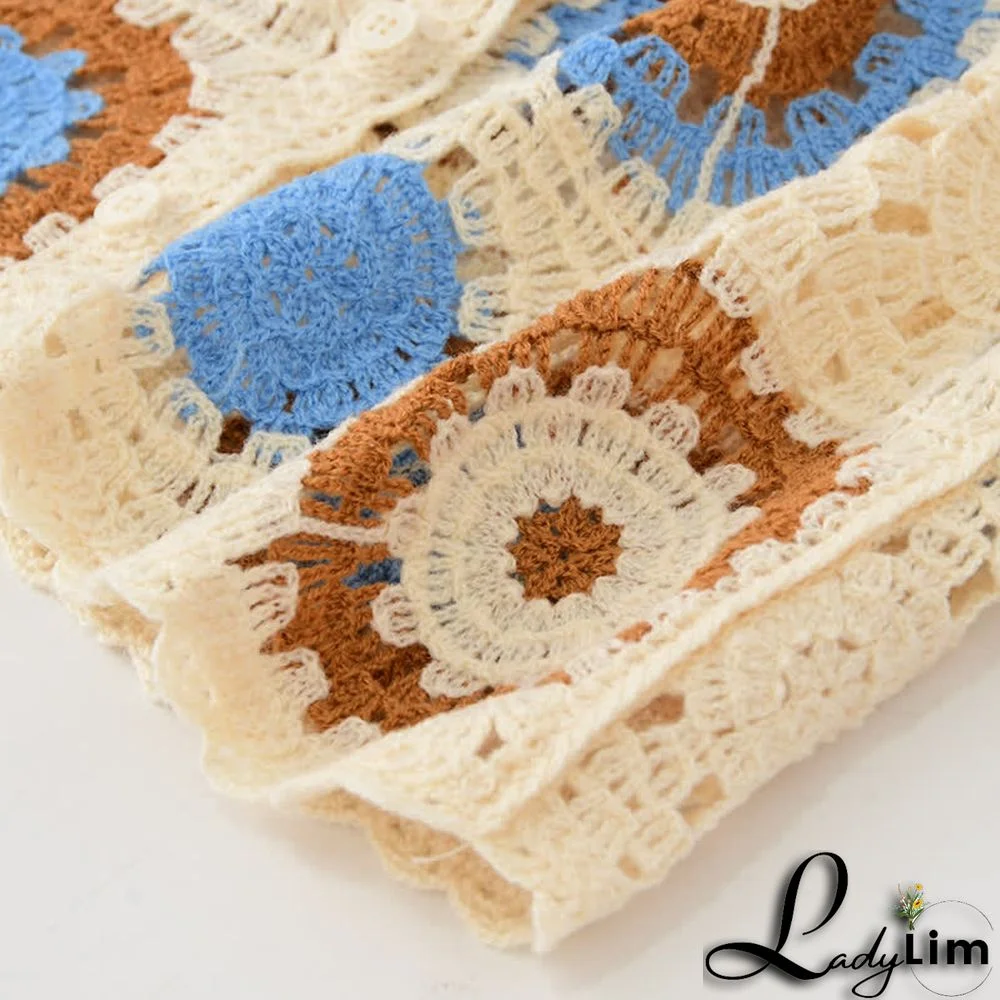 Crochet Hollow T-Shirt Fringed Split Denim Pants Two Pieces Set