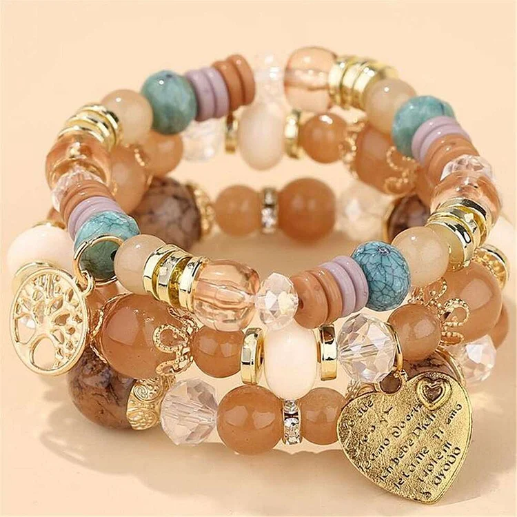 8 Colors Bohemian Multicolor Elastic Rope Beads Bracelet Women Girls Gift Tree Heart Charm Wrap Bracelet