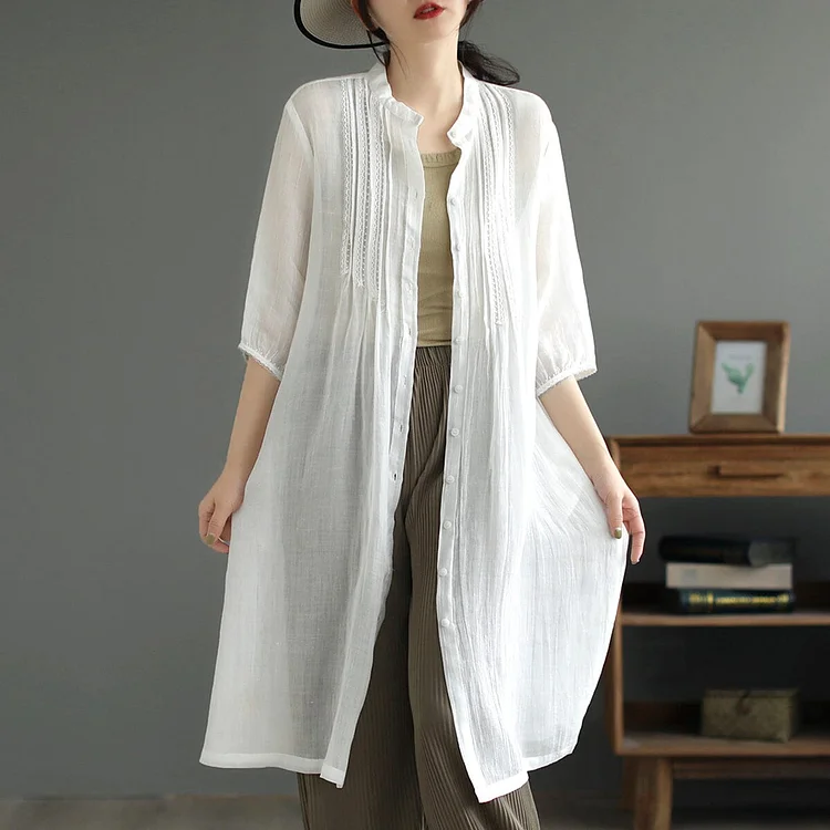 Summer Retro Linen Solid Loose Midi Dress