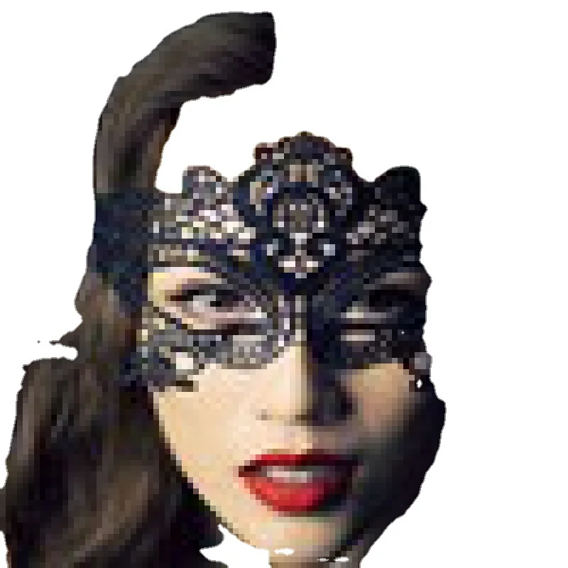 Uveng Beauty Mask Half Face Eye Yarn Crown Eye Mask Black Lace Queen Masquerade Princess Party Annual Meeting