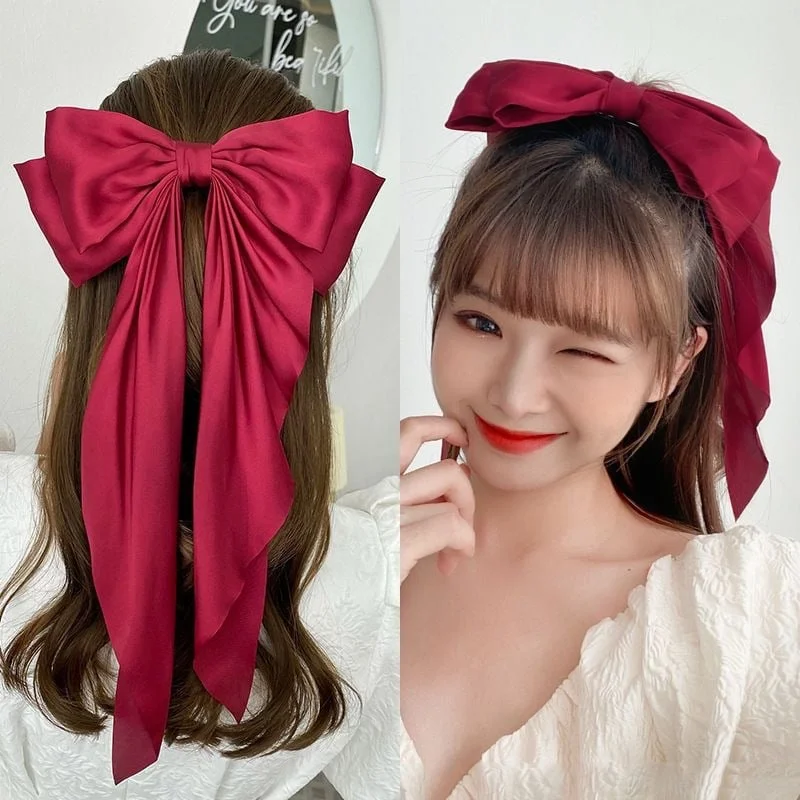 💥Hot Sale 49% Off🔥Large Bow Hair Clip for Women – Wedding & Everyday Ponytail Accessory with Long Tail 