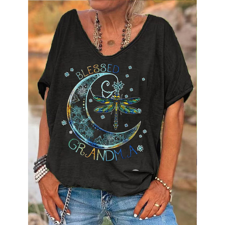 Women's Blessed Grandma Print T-Shirt socialshop