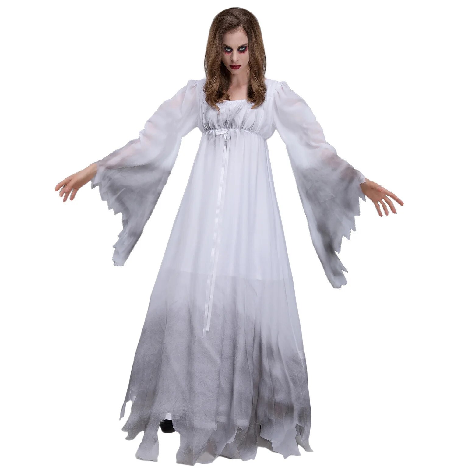 [Wetrose] In Stock Ghost Bride Cosplay Costume Phantom Princess Woman Dress White Ripped Silk Zombie Scary Halloween Full Set