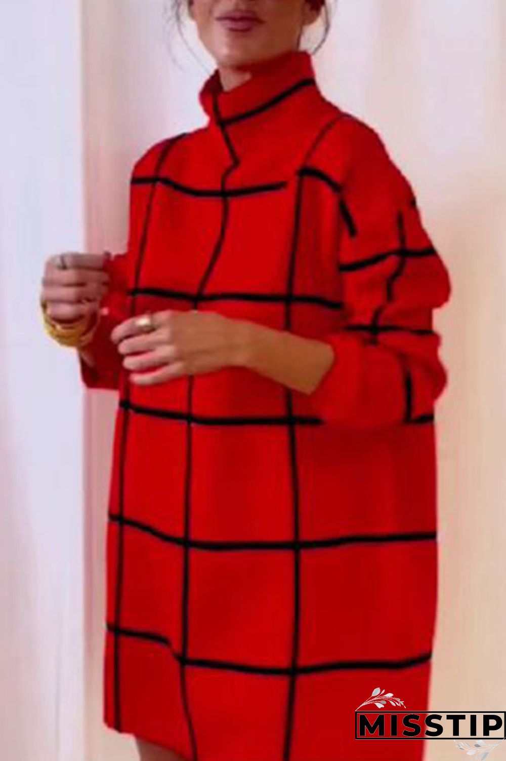 Cream White Casual Print Patchwork Half A Turtleneck Straight Dresses