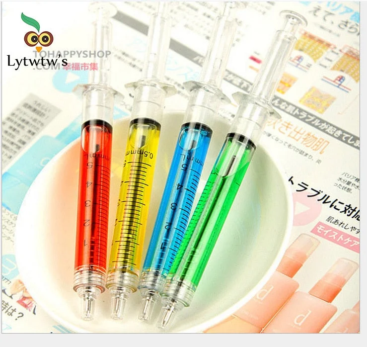 1 PCS Lytwtw's Creative Novelty Syringe Peculiar Shape Cute Stationery Bullet 7 mm Automatic School Office Supply Ballpoint Pen